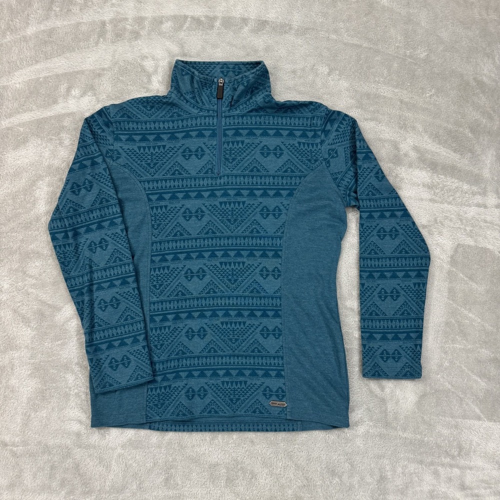 Powder River Outfiiters 1/4 Zip Womens Medium Blue Aztec Southwestern Pullover